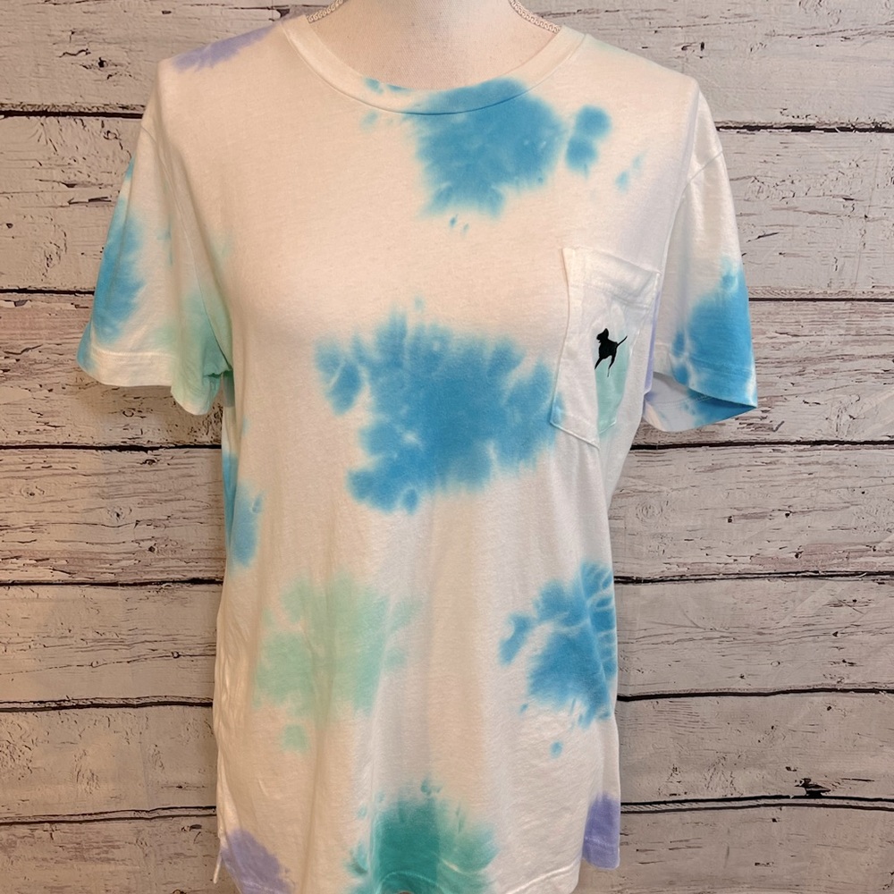 PINK/VICTORIA'S SECRET Tie Dye Pocket T-Shirt White, Green, Teal, Purple-XS